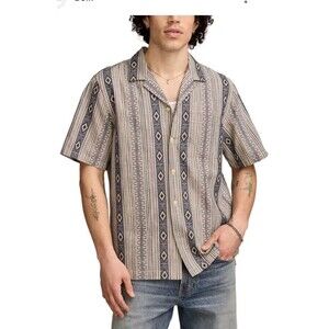 Lucky Brand Men’s Linen Blend Shirt Short Sleeve San Gabriel Shirt Aztec XXL Tan